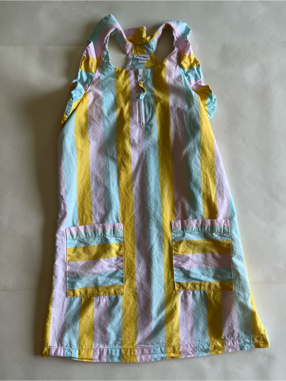 Striped Pastel A-Line Sundress - Yellow, Pink & Light Blue
